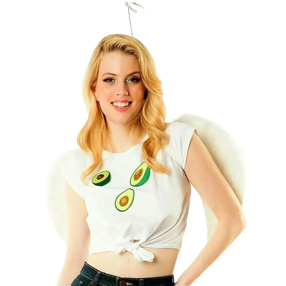 Holy Guacamole Costume Kit Novelty Avacado Patch Rhinestone Halo Angel Wings OS